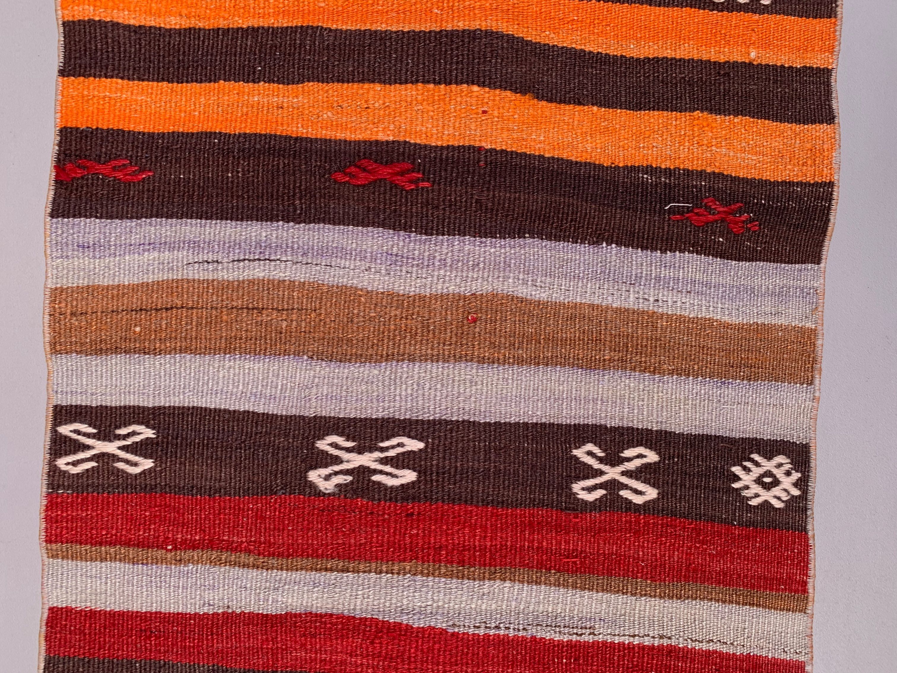 Old Turkish narrow Kilim Runner 410x63 cm shabby chic, vintage kelim