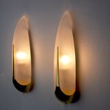Pair of sconces "ears" idearte, glass and metal, Spain 1980