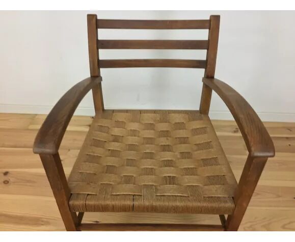 Rope and wood vintage armchair 50s