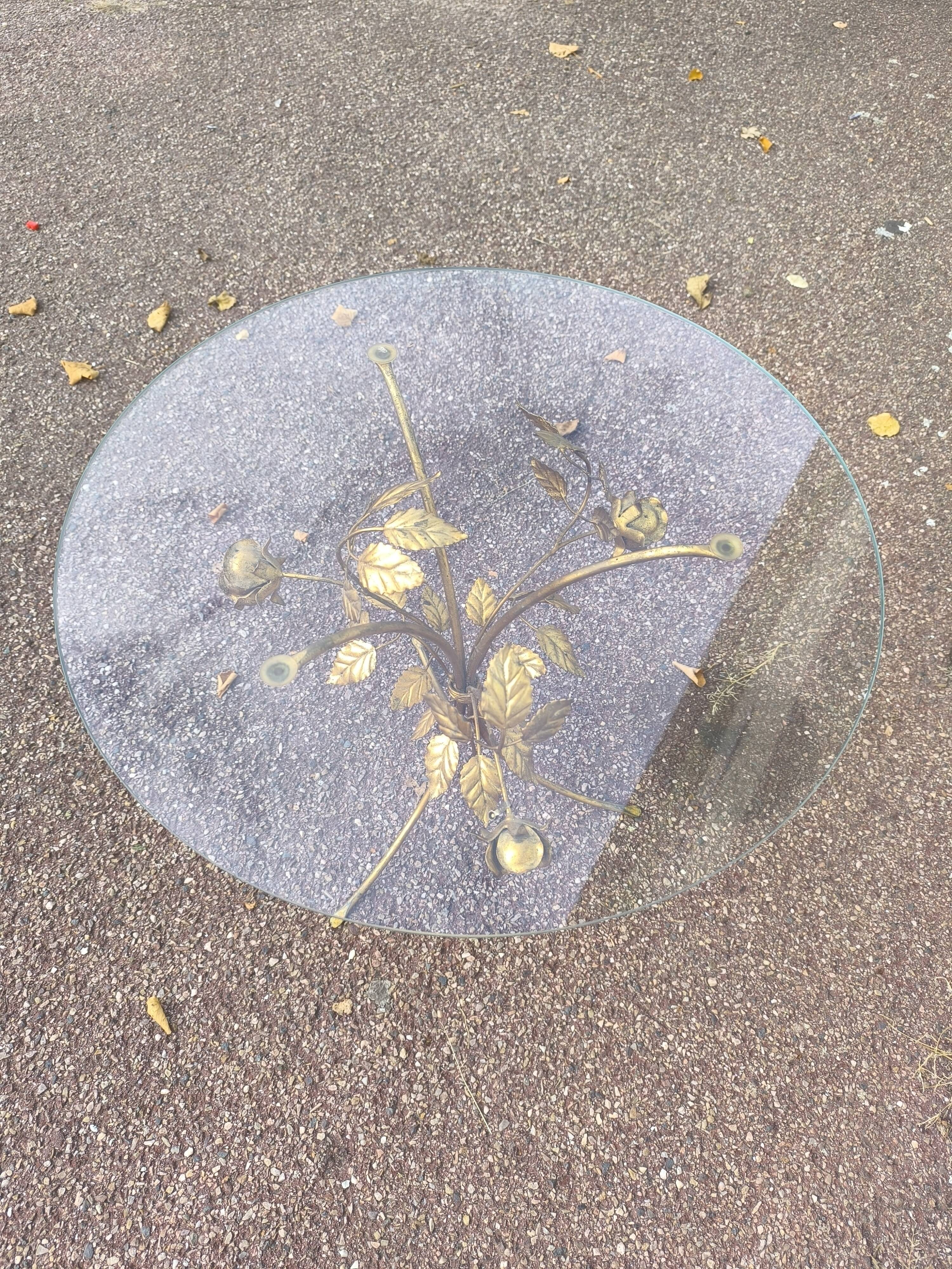 Florentine gold metal floral glass coffee table
