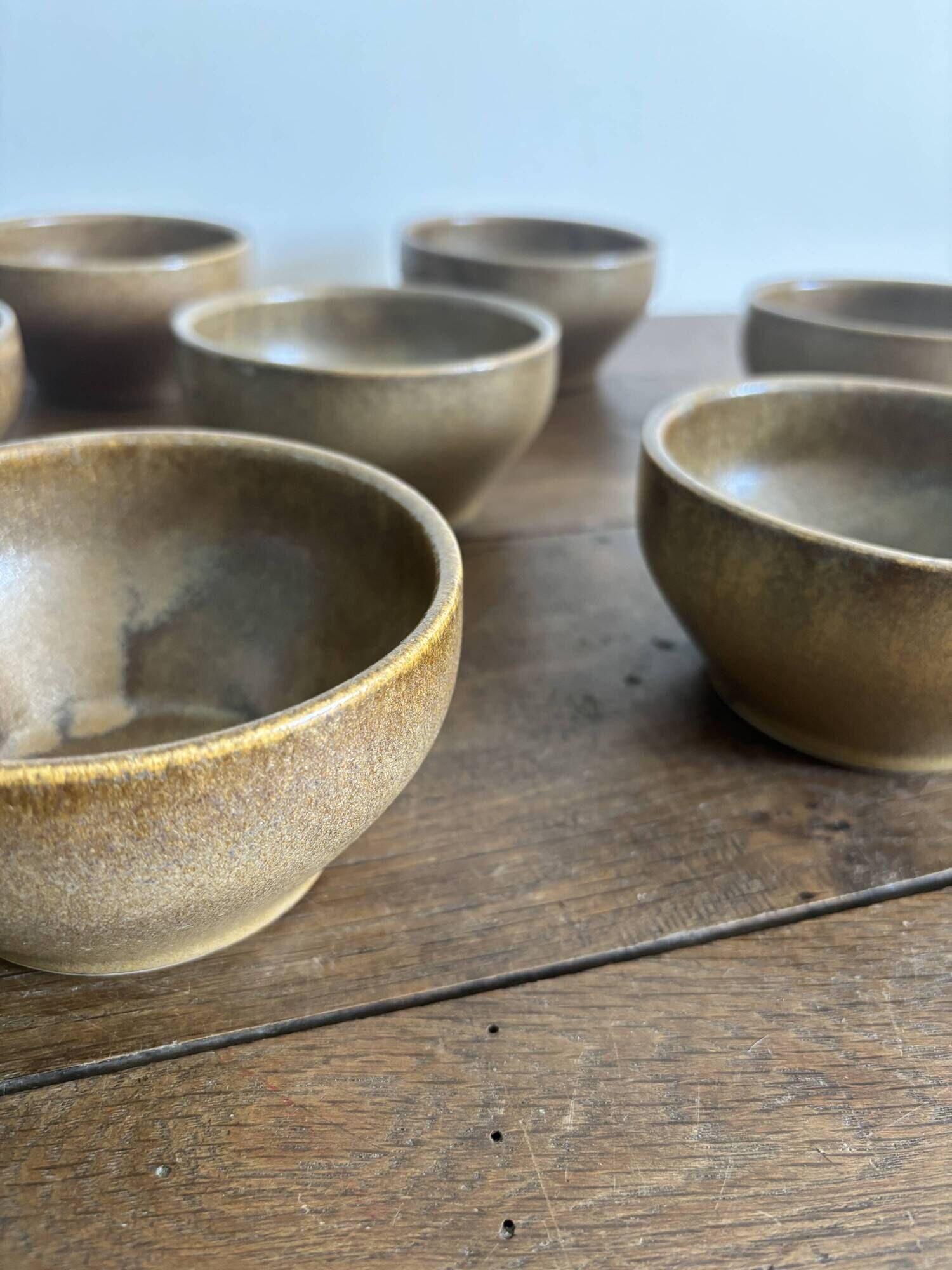 Set of 7 brown stoneware bowls from Digoin.