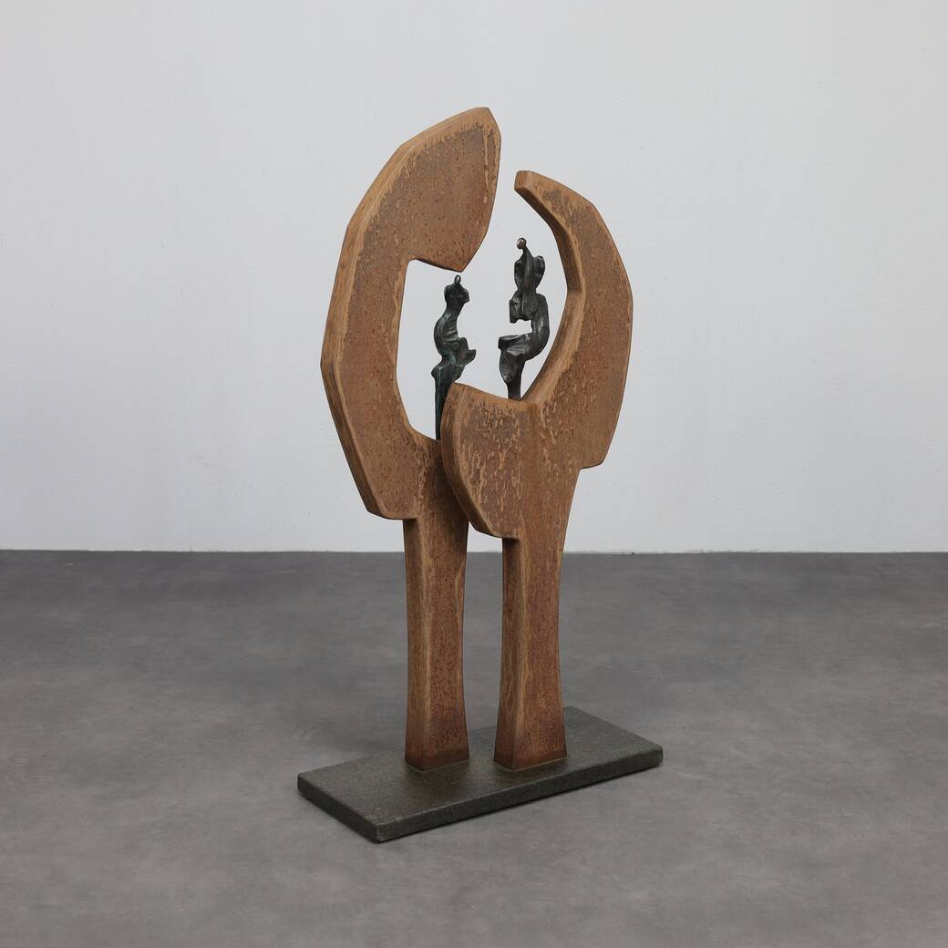 Contemporary Stone & Metal Sculpture with Bronze Figures