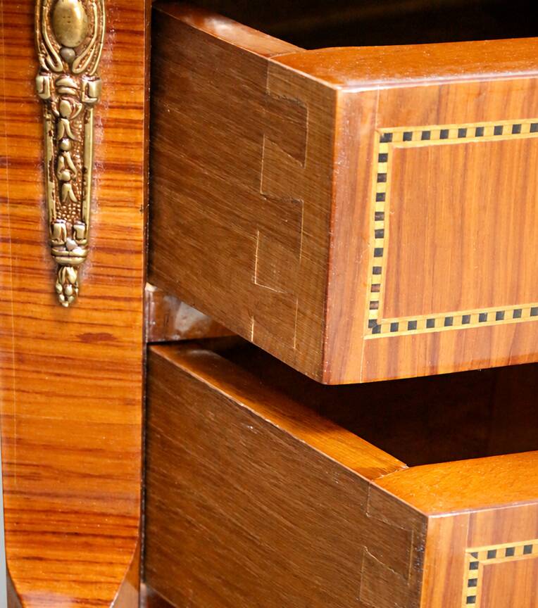 Pair of Bedside Tables / Salon in Marquetry Transition Style Louis XV/Louis XVI