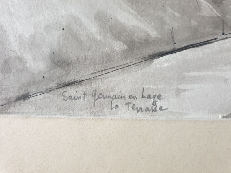 André Duculty (1912-1990) Ink wash on paper "Saint Germain en Laye, la terrasse" Signed