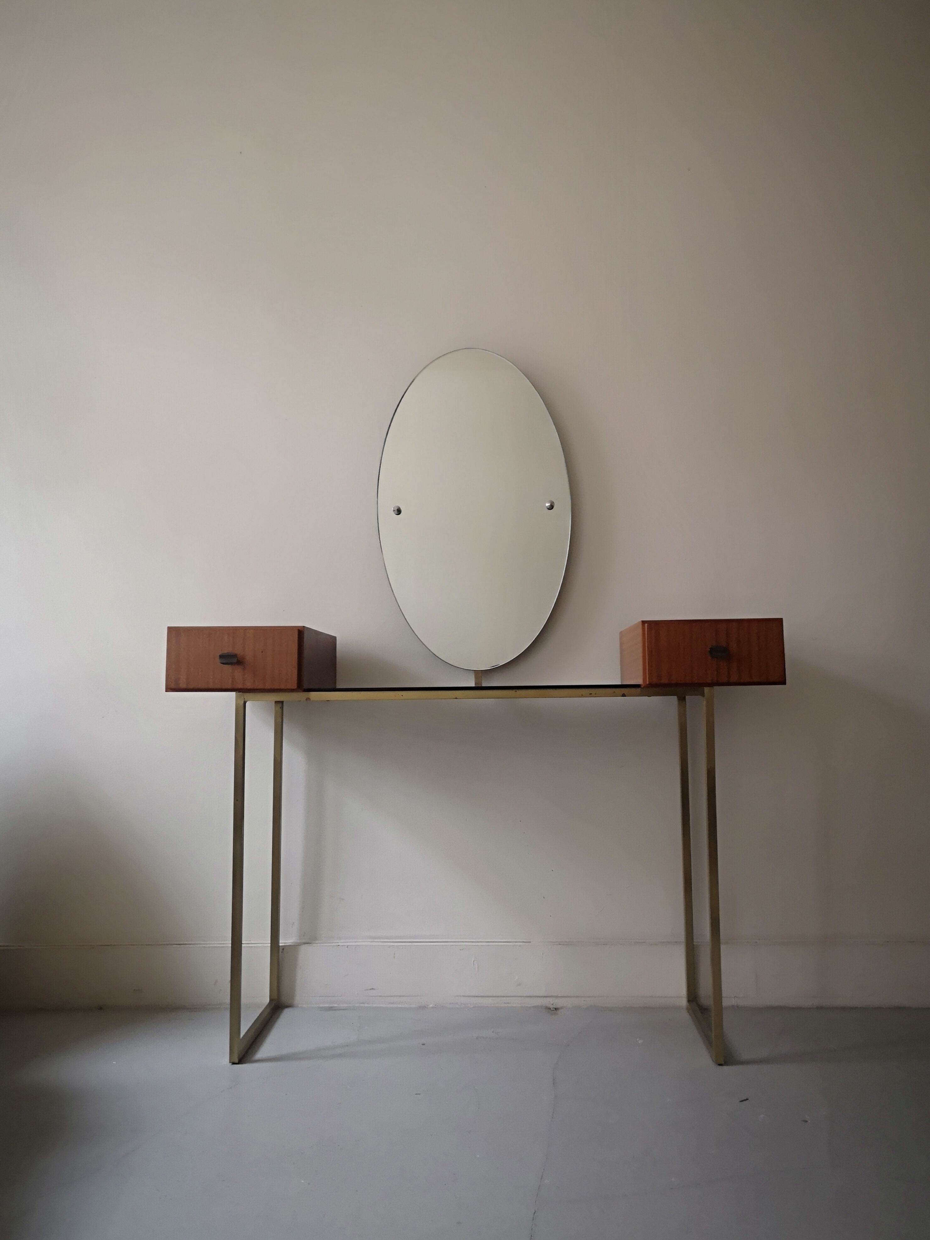 Vintage Scandinavian dressing table brass and wood