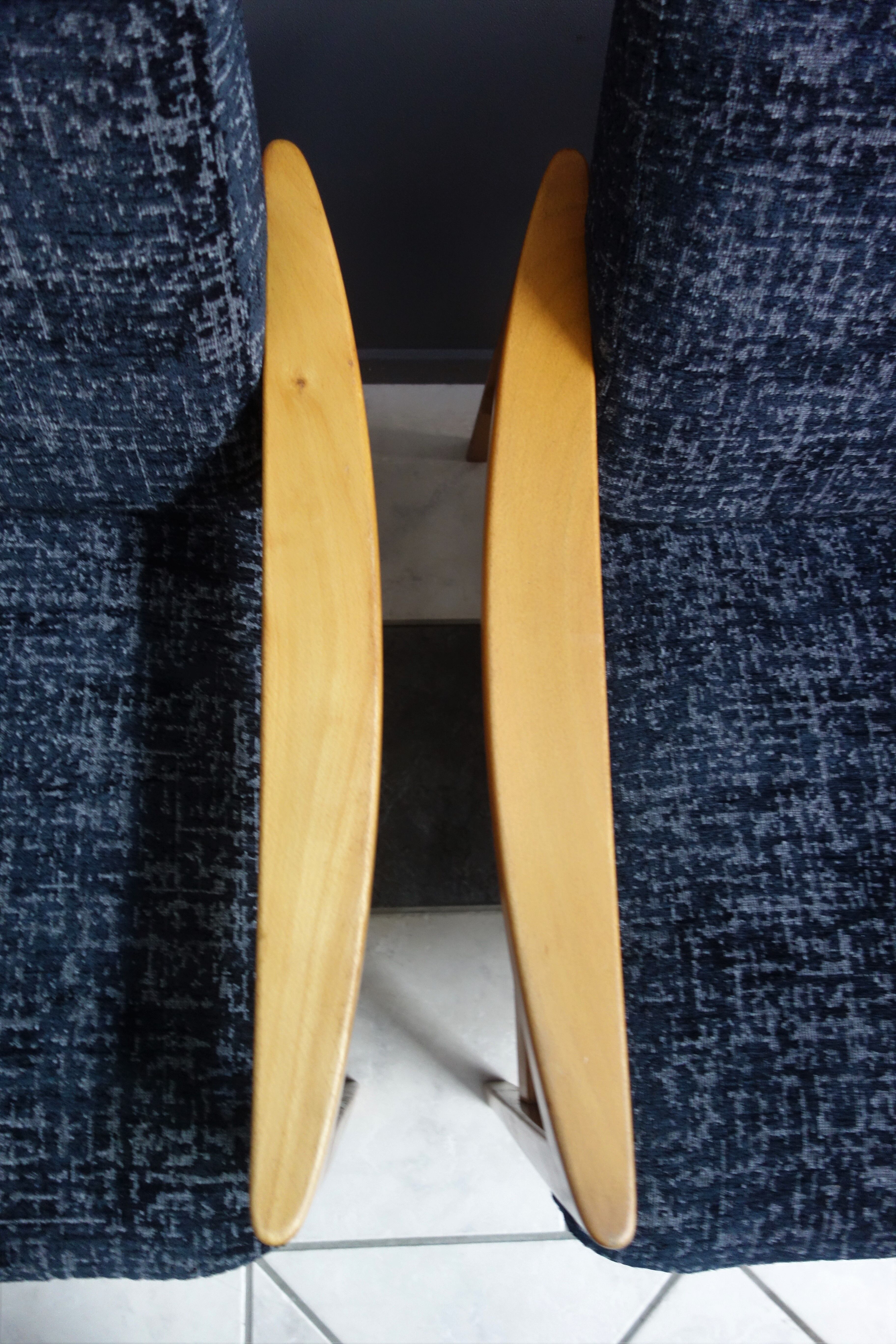 Black velvet-like fabric chairs in beech frame 1960s