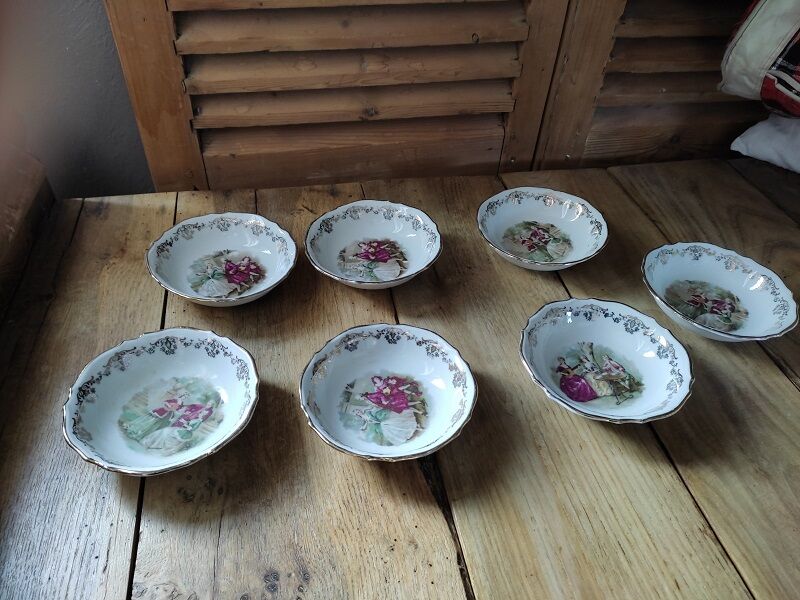 Cups Porcelain Limoge Dessert Bowl Liseré Golden Old Lot of 7