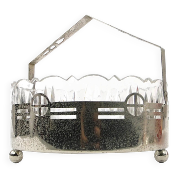 Art Nouveau fruit basket, glass, silver-plated brass, Kaiser, Germany, early 20th century