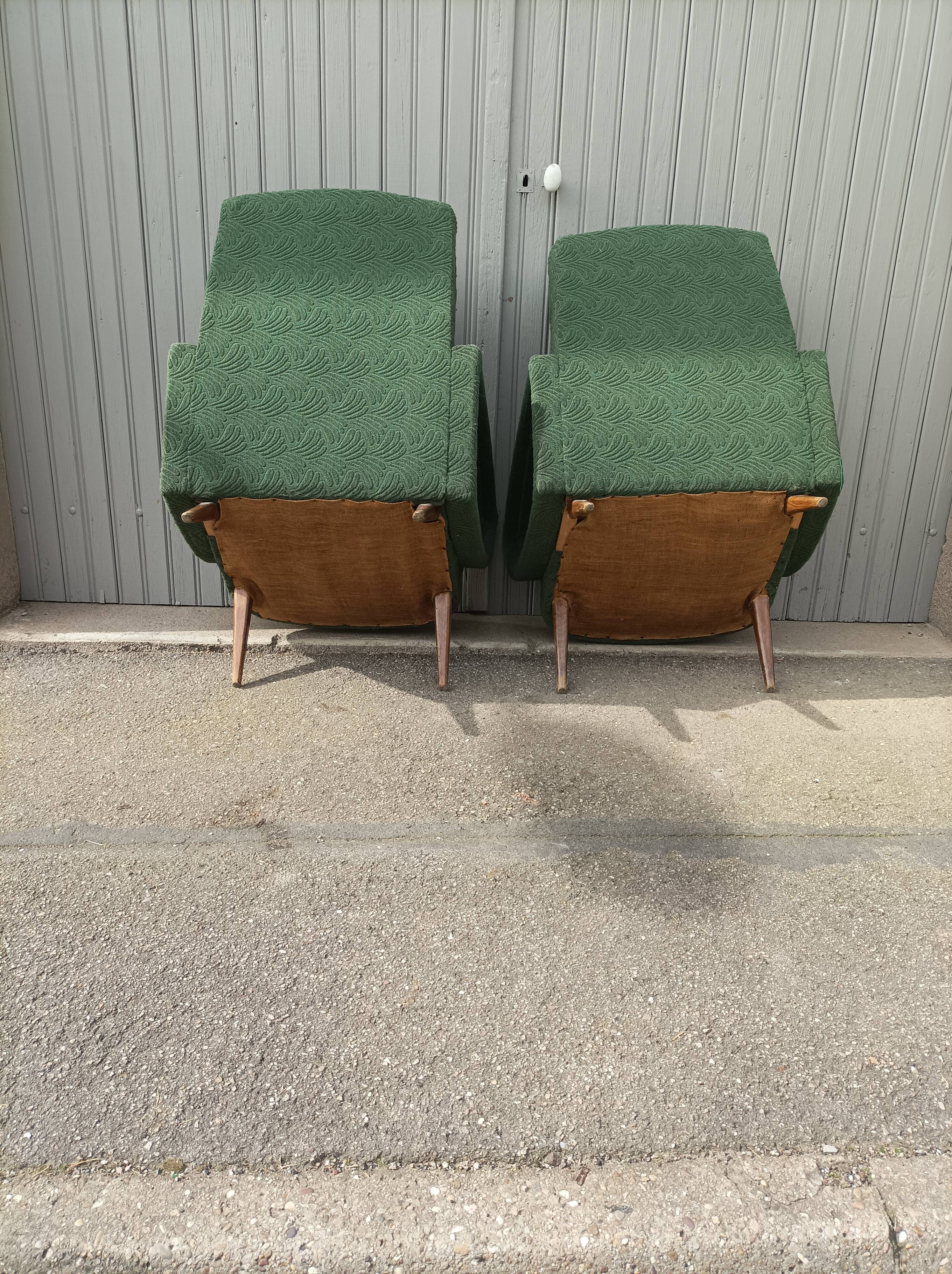 Pair of vintage armchairs green fabric