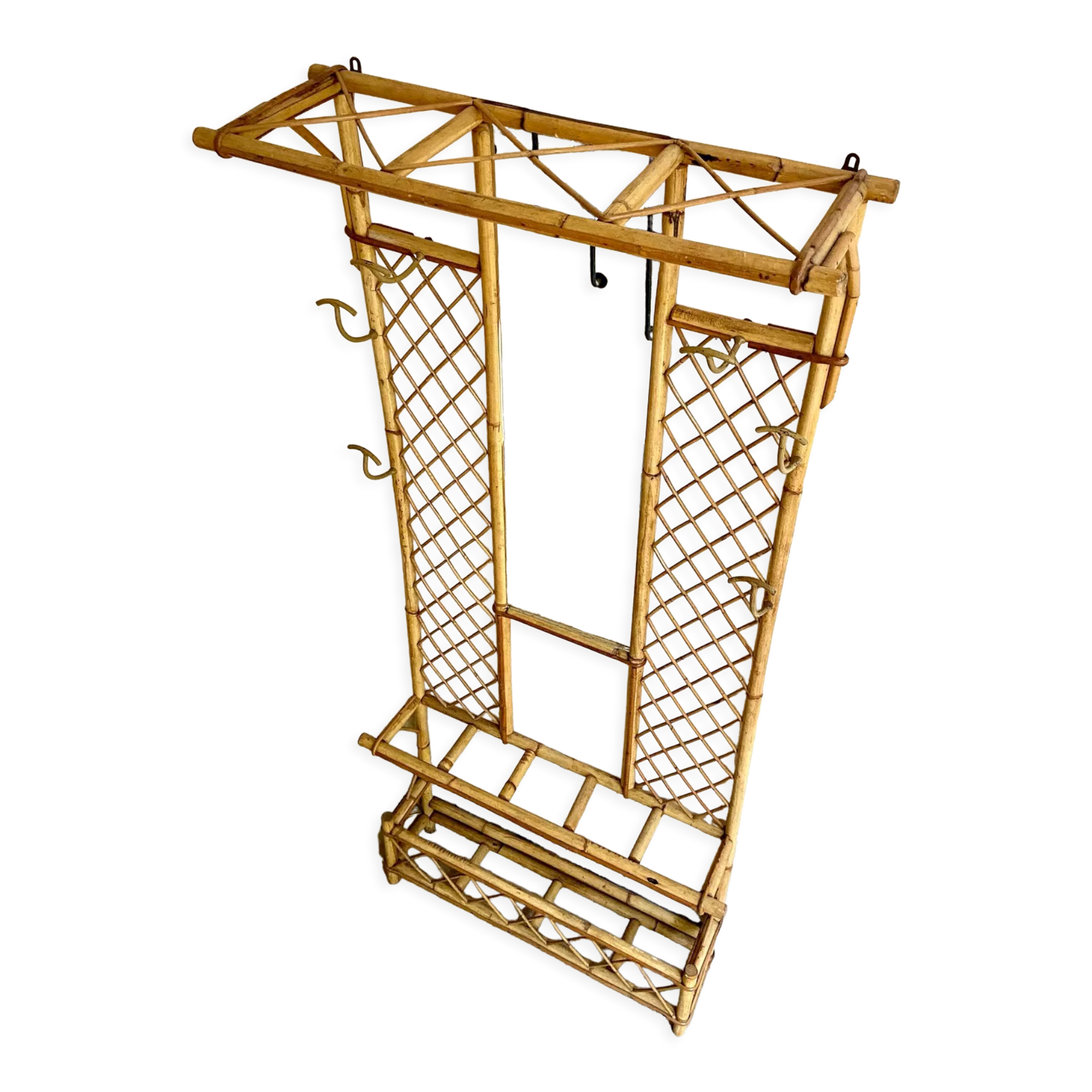 Wall-mounted coat rack with mirror and umbrella stand, 1950s-60s