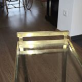Vintage side table with brass and glass magazine rack