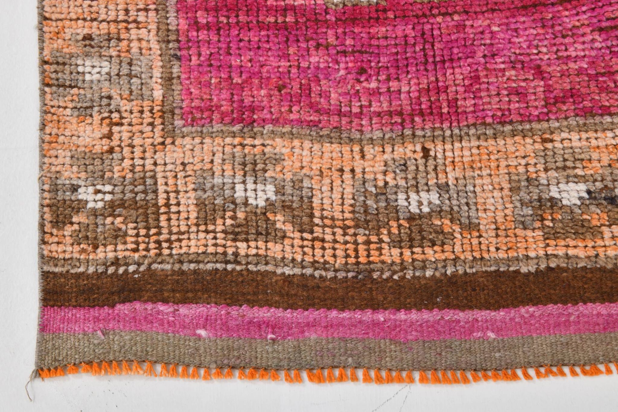 3x11 Vintage Pink & Brown Turkish Runner Rug, 87x339Cm