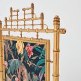 Decorative gilded wood fire screen faDecorative gilded wood fire screen bamboo and silk style 1960s