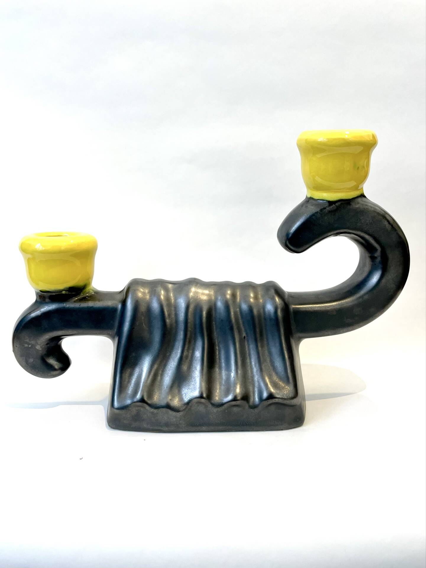 Iridescent ceramic candlestick, Mid-Century