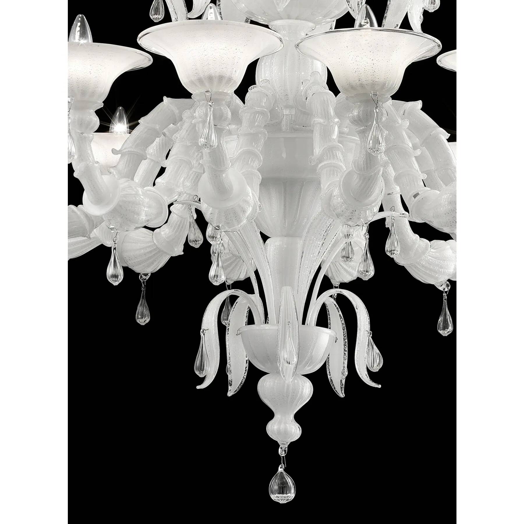 Traditional White Venetian Murano Glass “Ca’ Rezzonico” Chandelier with Tra
