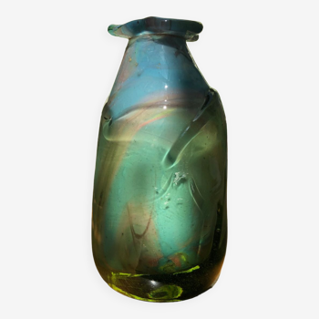 Vase verre sculpté signé style Murano