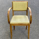 Curved wood and yellow leather bridge office chair