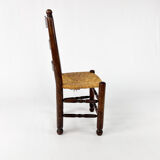 Set of 6 french antique rush and oak dining chairs, 1900s