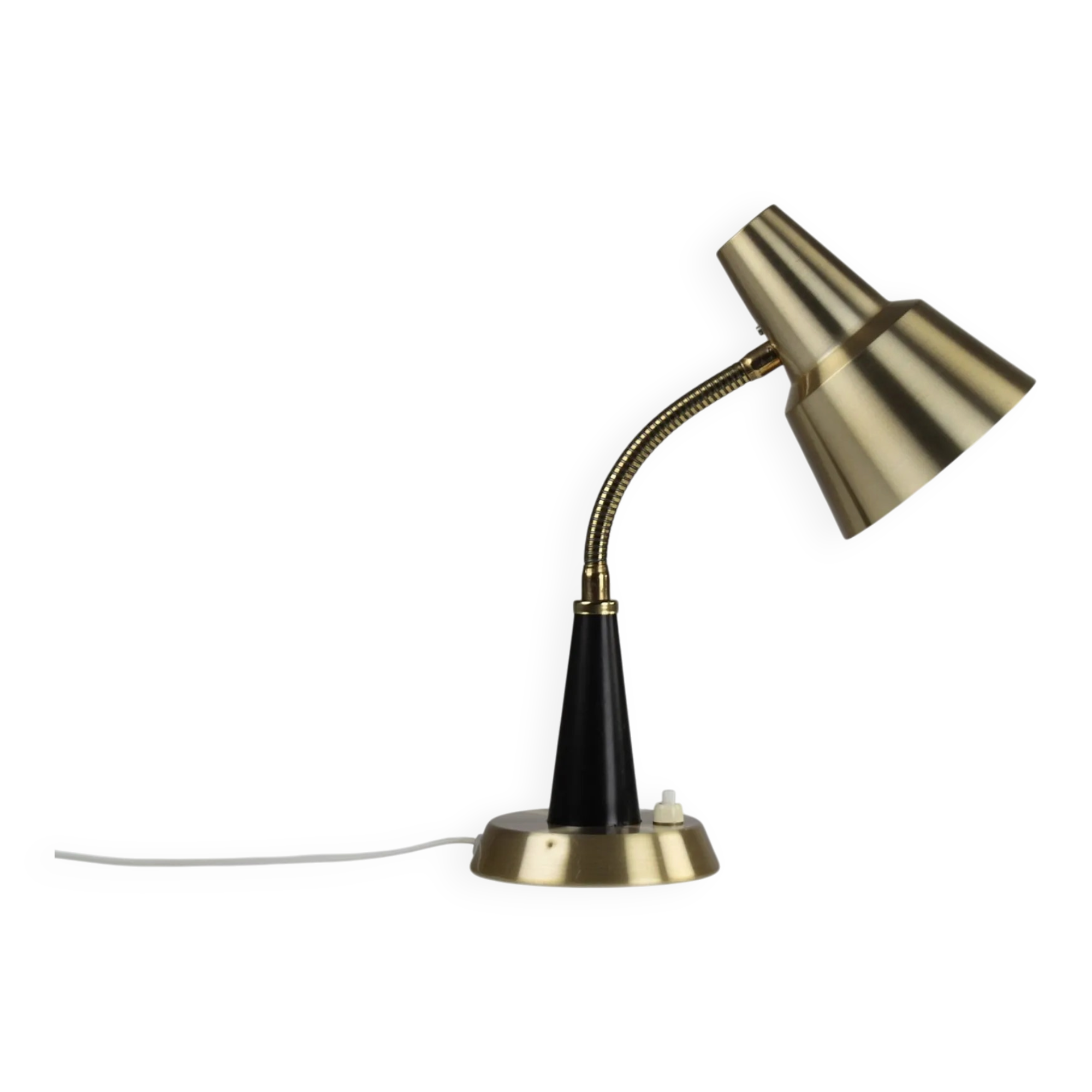 Lampe de table / bureau modèle 600/5 par Gemi — Modernisme suédois en noir et laiton, années 1960