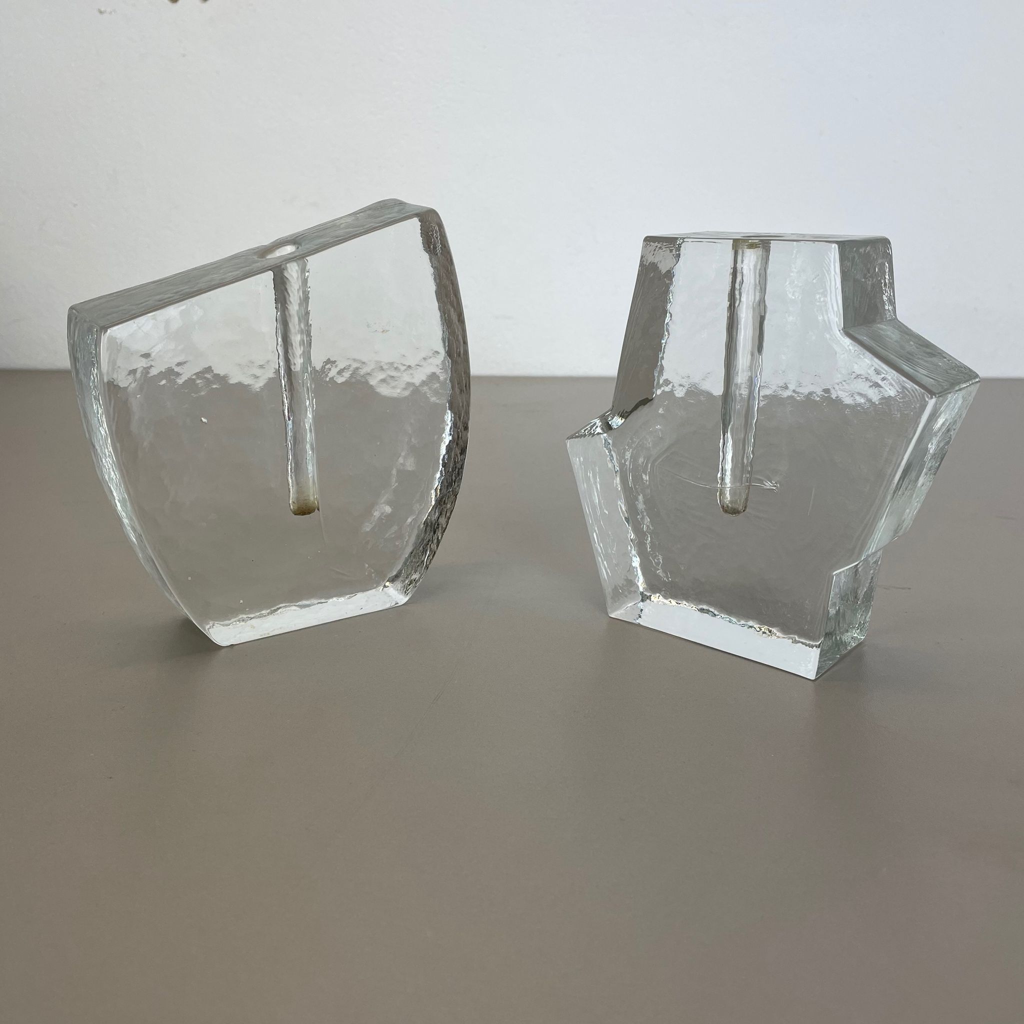 Set of 2 "brutalist" rock glass vases, germany 1970
