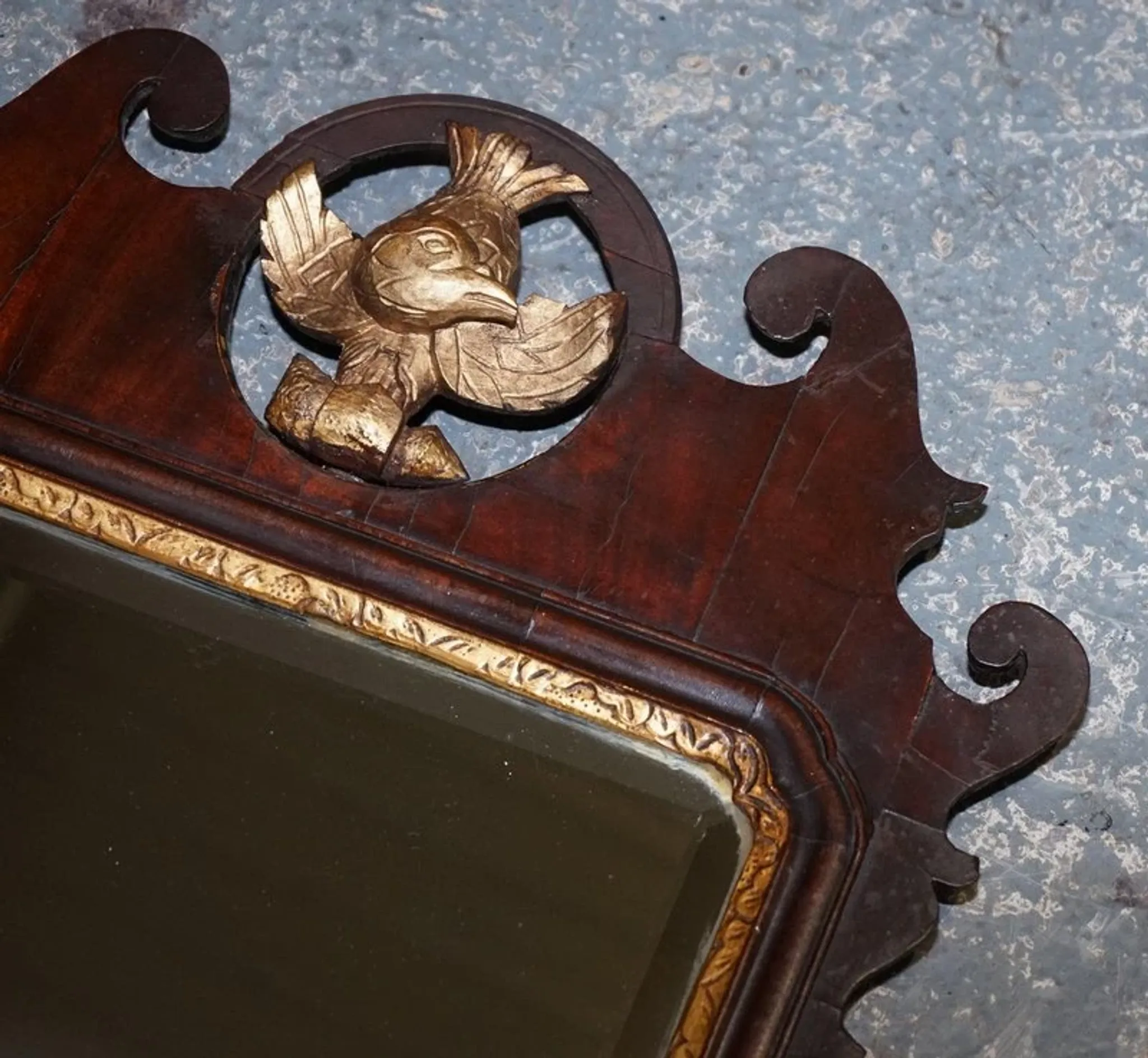 Antique Chippendale Wall Mirror in Gilded Wood with Phoenix, 1760s