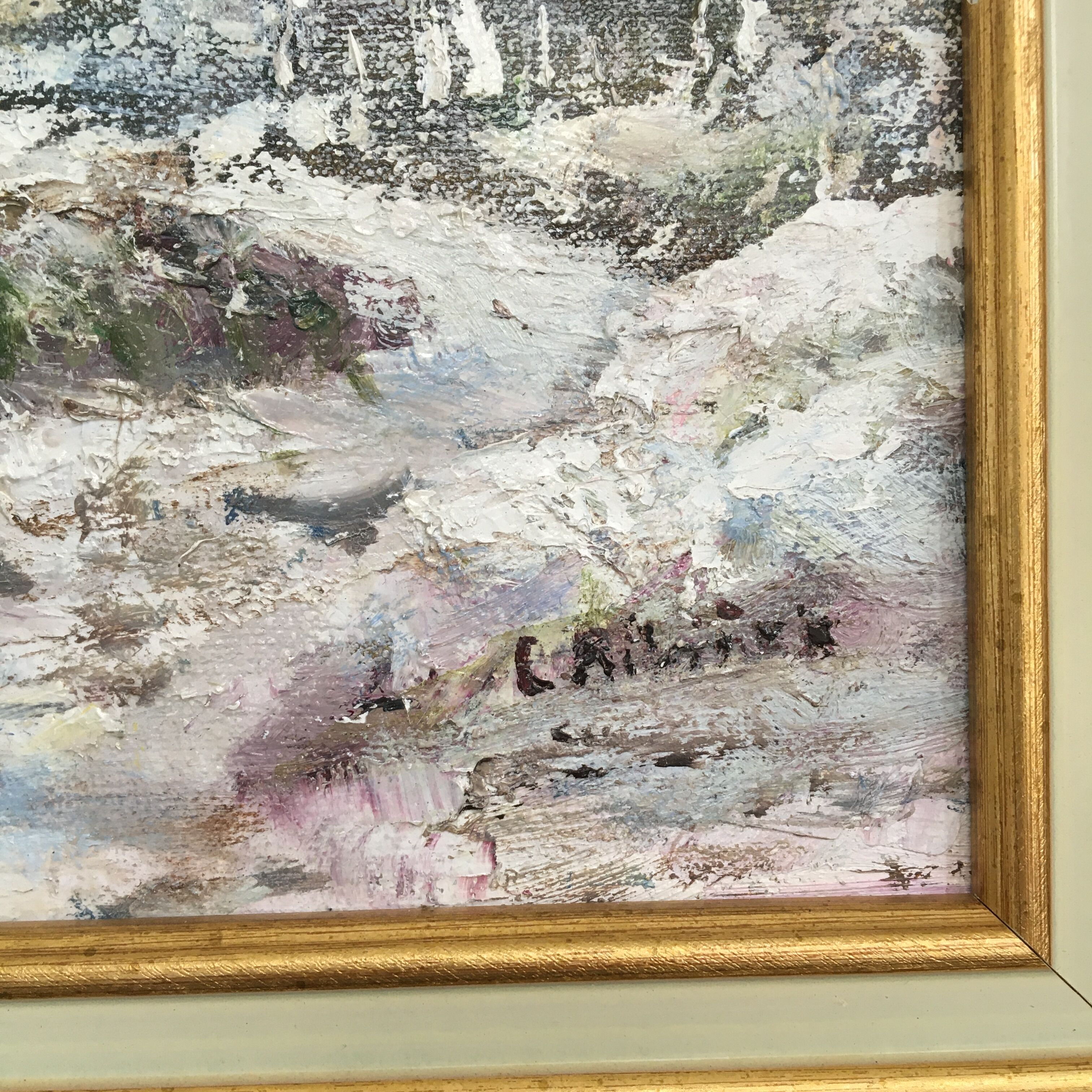 Oil on canvas "Farm in the forest"
