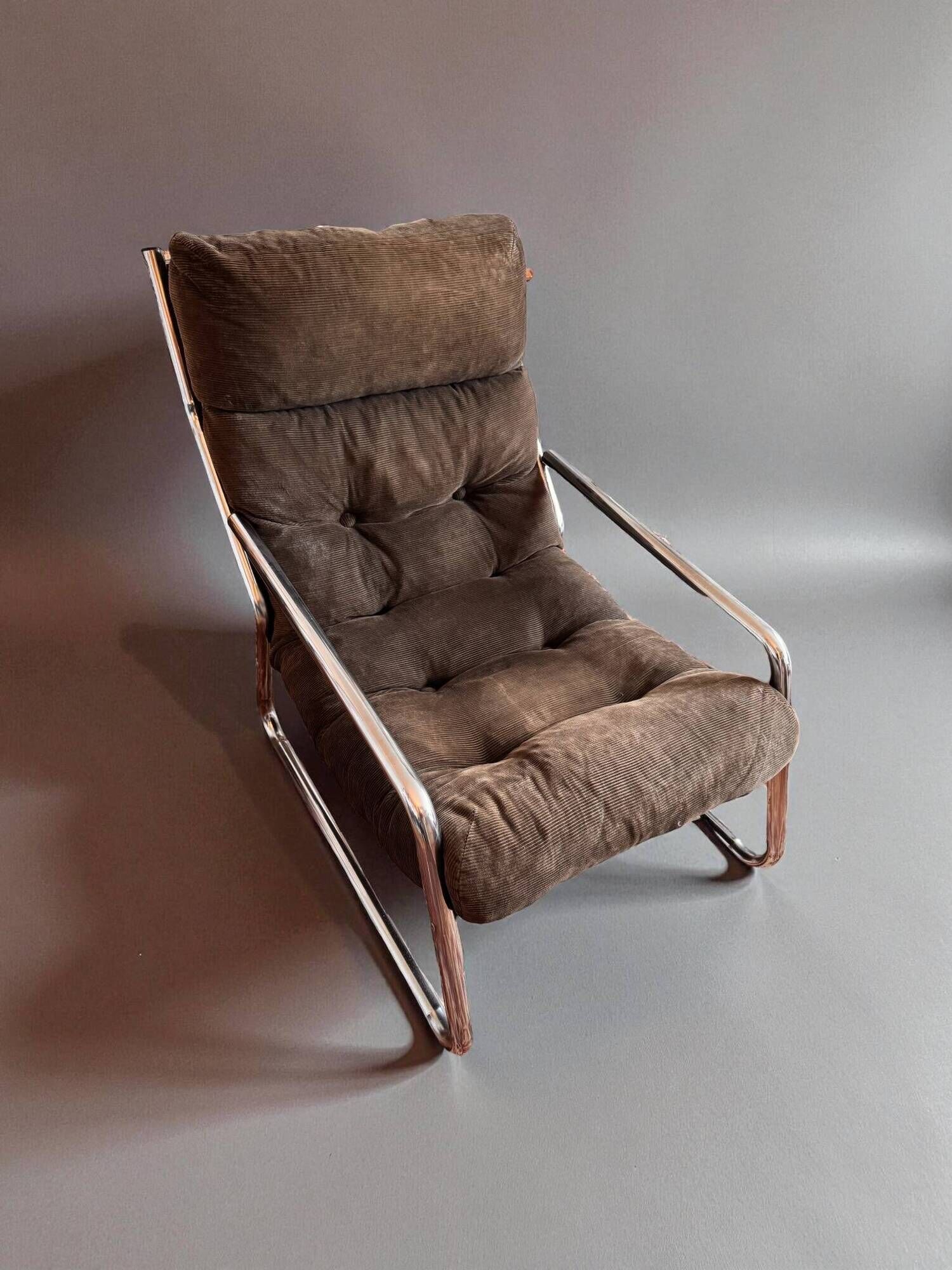 Pixi armchair by Gillis Lundgren for IKEA in chrome and brown velvet, 1974