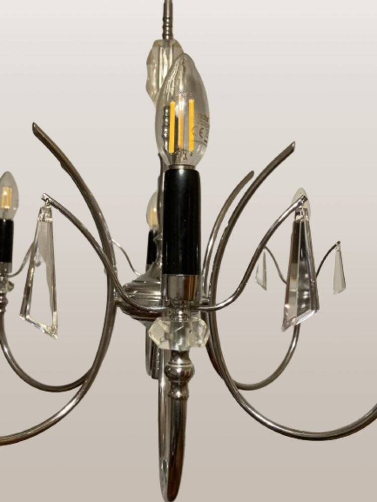 Mid-Century modernist chandelier in chrome and crystal by Gaetano Sciolari, 1970s