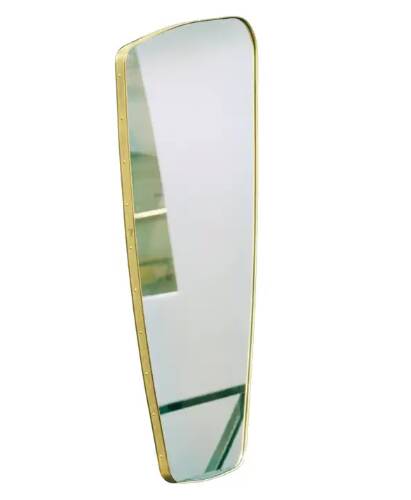 Mid-Century Irregular Shape Mirror with Hammered Brass Frame