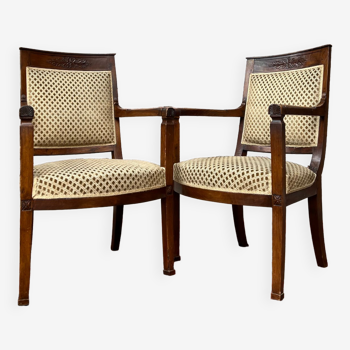 Pair of mahogany armchairs Empire XIXth century