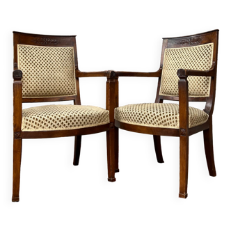 Pair of mahogany armchairs Empire XIXth century