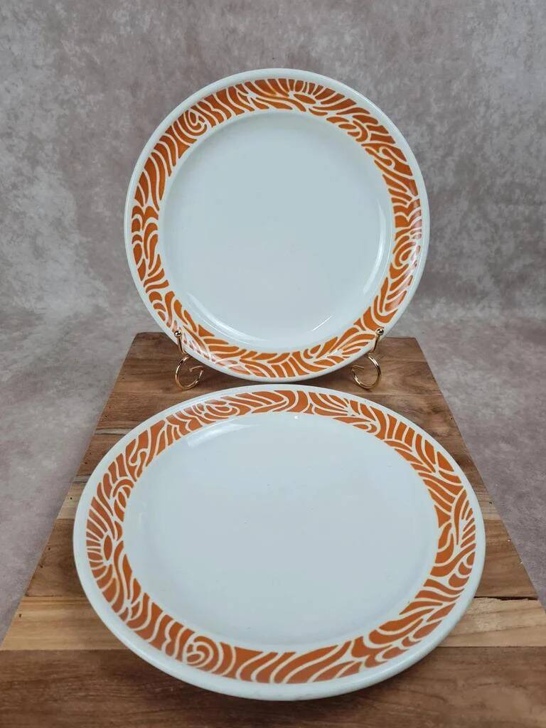 Lot de 2 assiettes plates Sarreguemines décor orange vintage