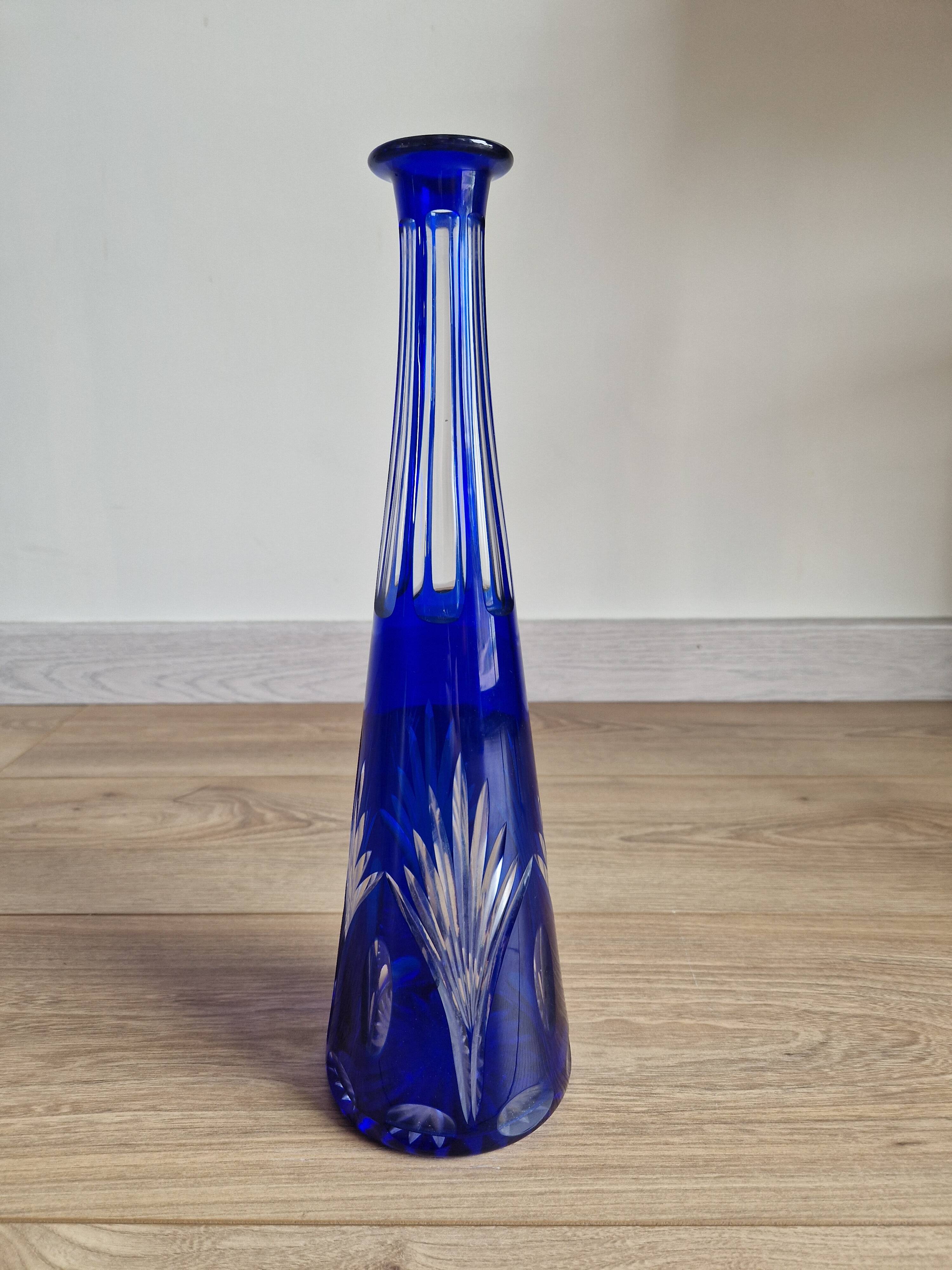 Vintage blue cut crystal bud vase - bohemian craft charm