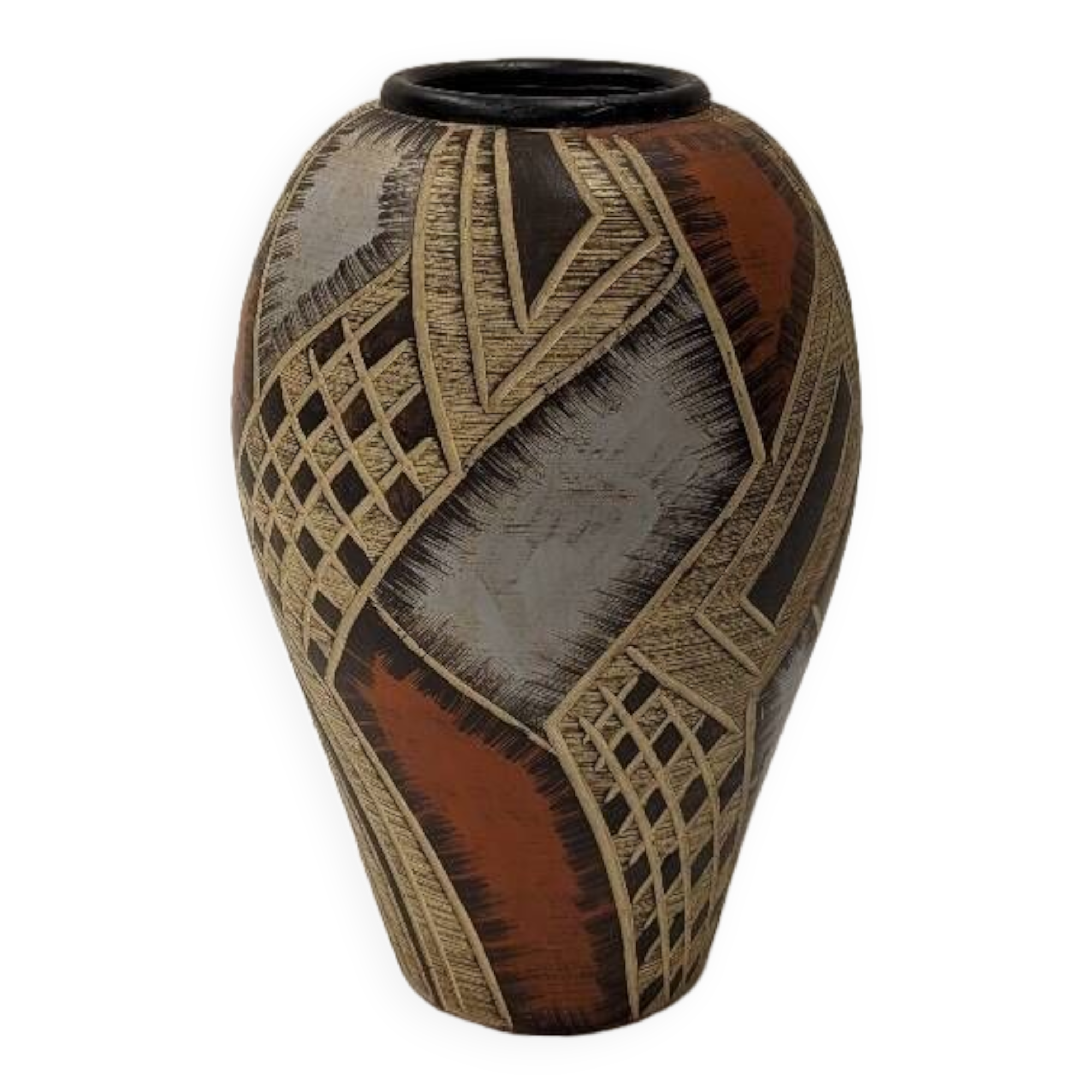 Large vintage ceramic vase abstract decor