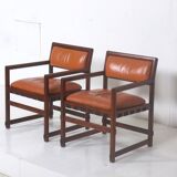 Pair of small leather dining seats or chairs by Edward Wormley