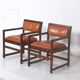 Pair of small leather dining seats or chairs by Edward Wormley