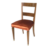 Set of Ten Orange Fabric Upholstery and Walnut Dining Chairs, Italy