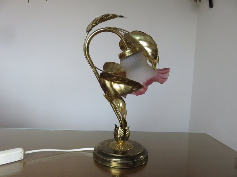 Lamp " flower " in gold metal 70s
