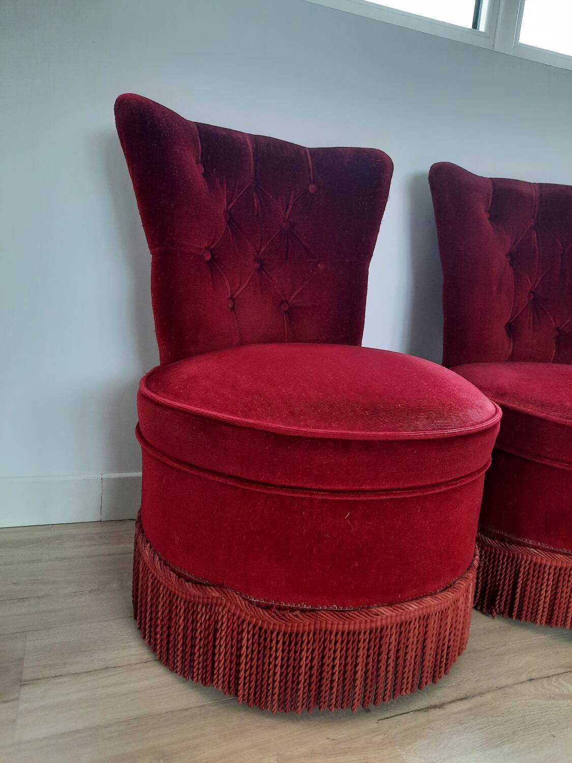 Pair of Napoleon III style red velvet armchairs