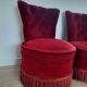 Paire de chauffeuses, crapauds en velours rouge style Napoléon III