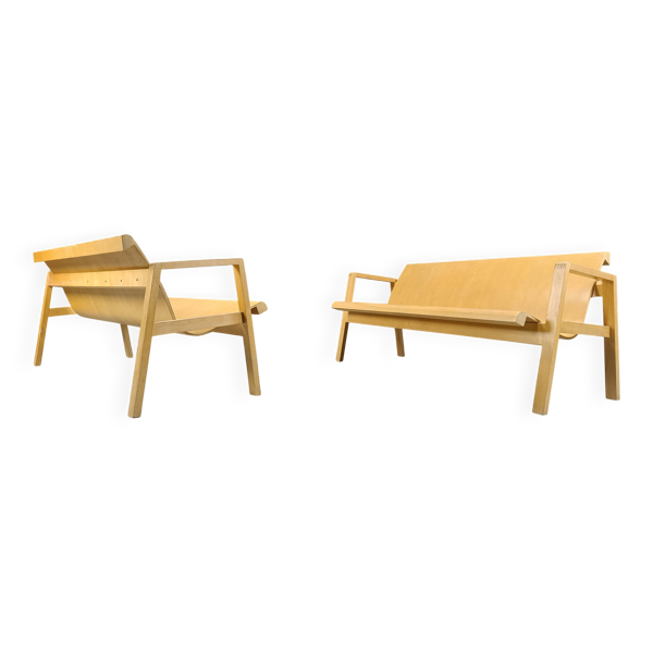 Bancs en contreplaqué des années 50 dans le style d'Alvar Aalto, 1960 - ensemble de 2