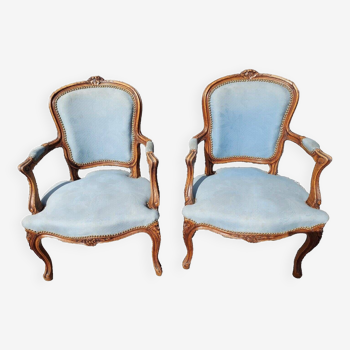 Paire de fauteuils bergères style Louis XV