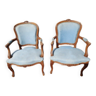 Paire de fauteuils bergères style Louis XV