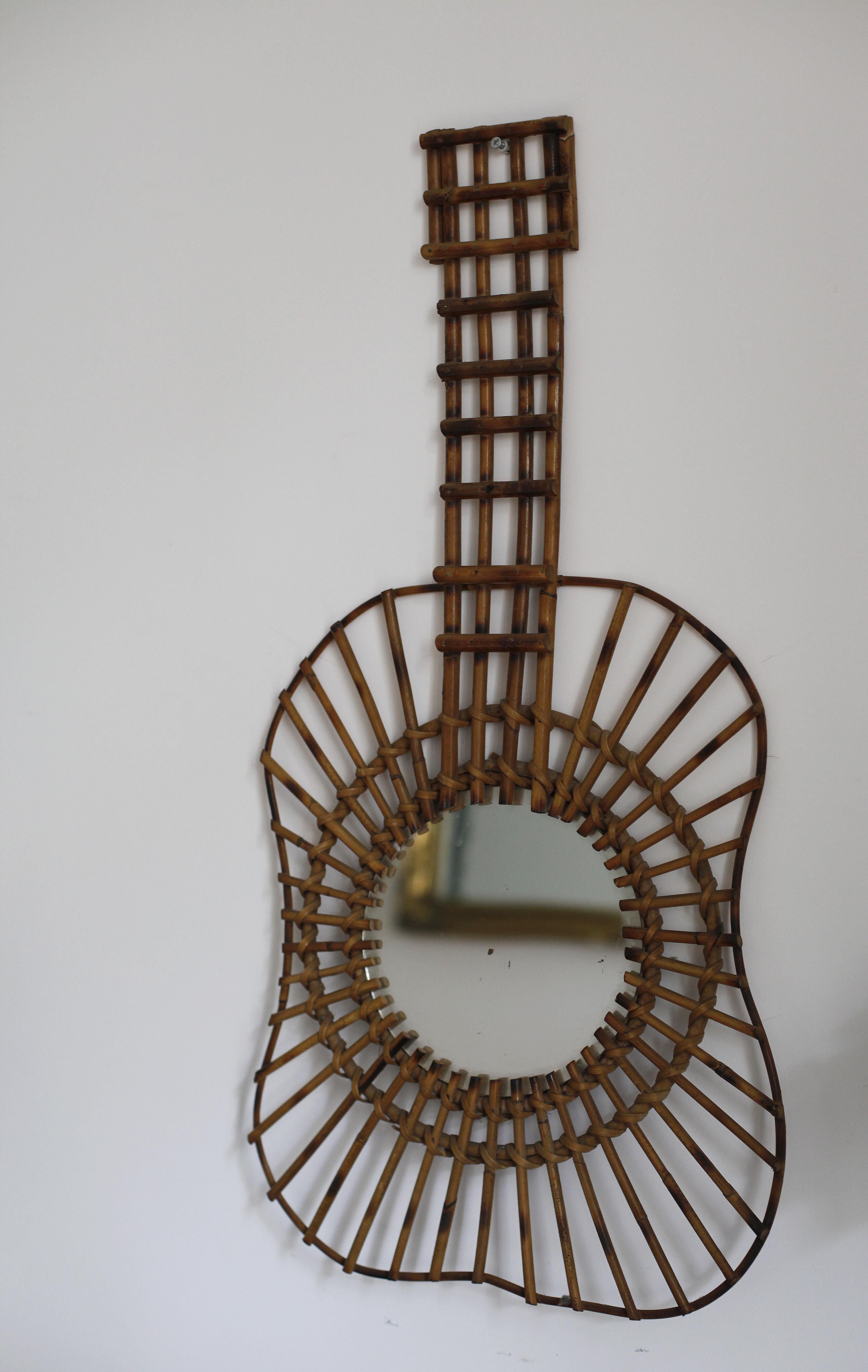 Rattan guitar mirror 75 x 38 cm year 1950