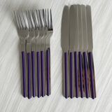 Set of 24 stainless steel and purple plastic cutlery