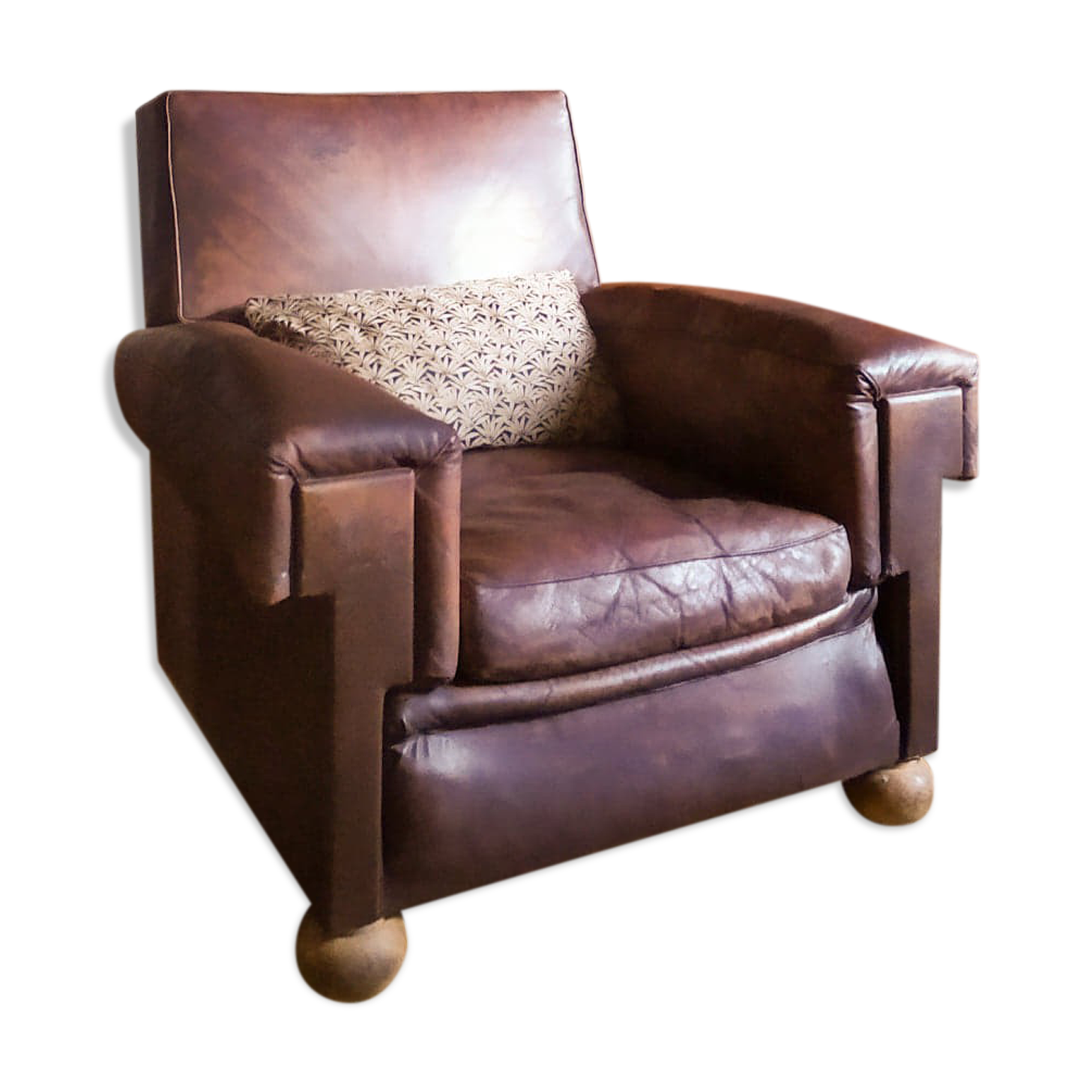 Leather and jacquard club chair