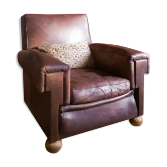 Leather and jacquard club chair