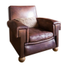 Leather and jacquard club chair