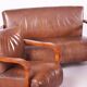 Vintage Art Deco Lounge Set in Walnut and Leather, 1930s, Set of 3