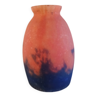 Tulipe Art déco en verre marmoréen orange et bleu violine
